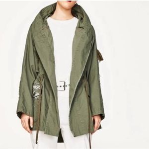 Zara The Sparkling Parka Women’s Hooded Sequined Jacket Military Green Fun Small